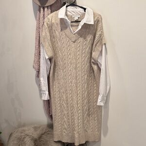 Elegant Cream Cable Knit Sweater Dress